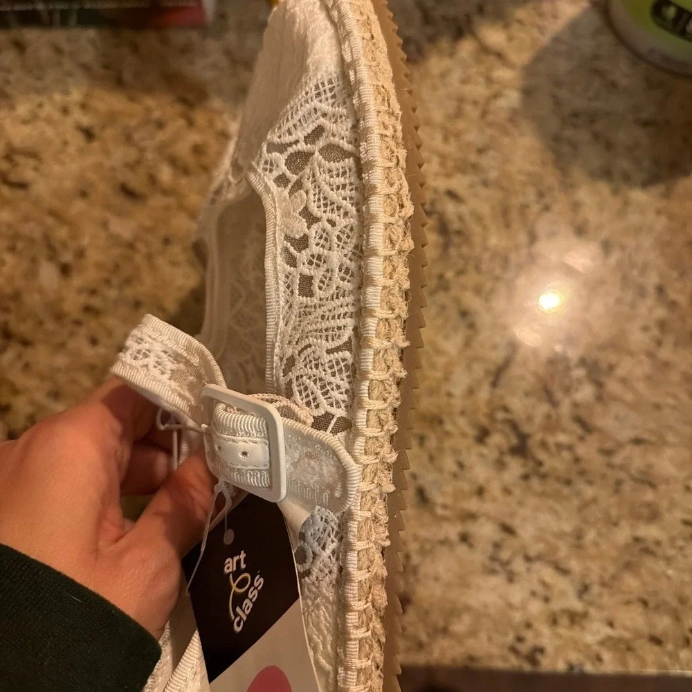 Art Class White Lace‎ Mary Jane Espadrille Flats Girls Size 13 Coquette NEW